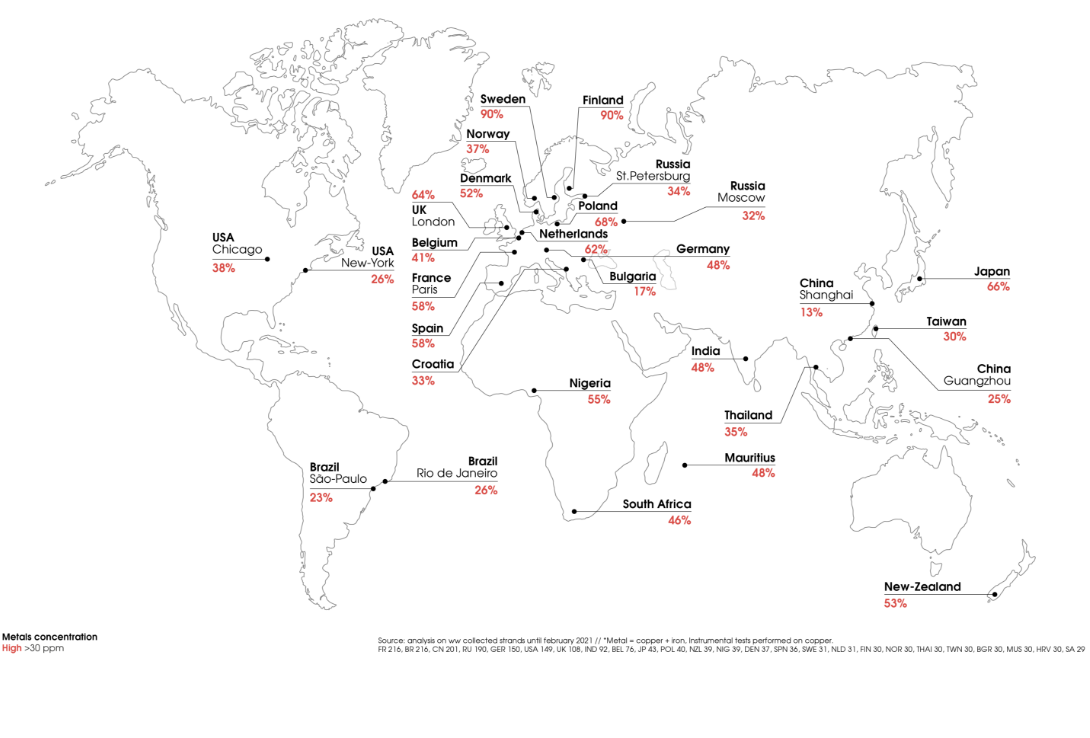 Mapa stężenia metali we włosach na świecie
